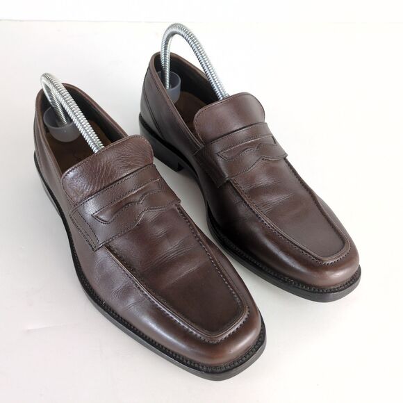 Cole Haan Men\'s 8 Brown Leather Classic Penny‎ Loafers Square Apron Toe Beefroll main image 9